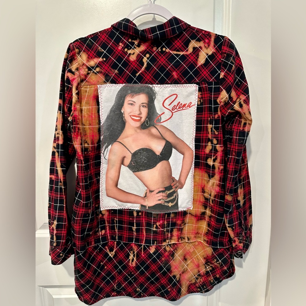 Selena tshirt graphic upcycled upcycled flannel XS or pick size